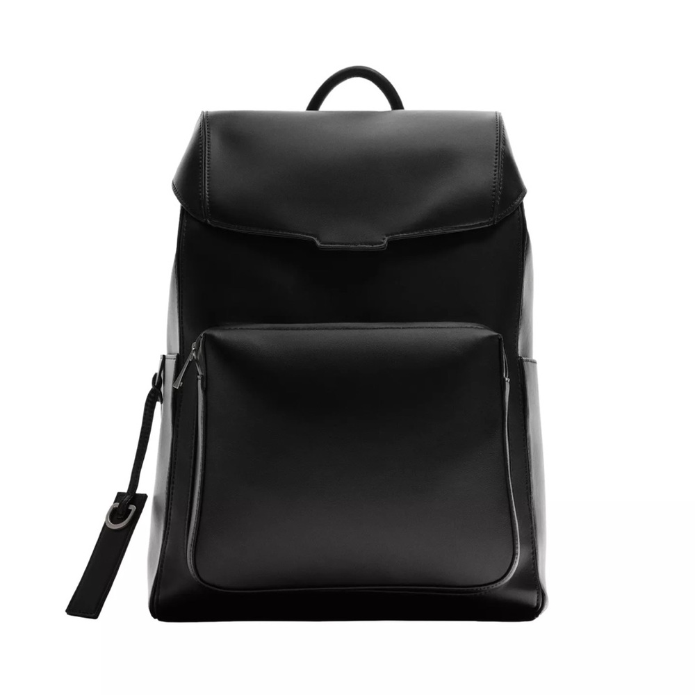 NWT Zara Man Unisex Faux Leather Flap Backpack Black